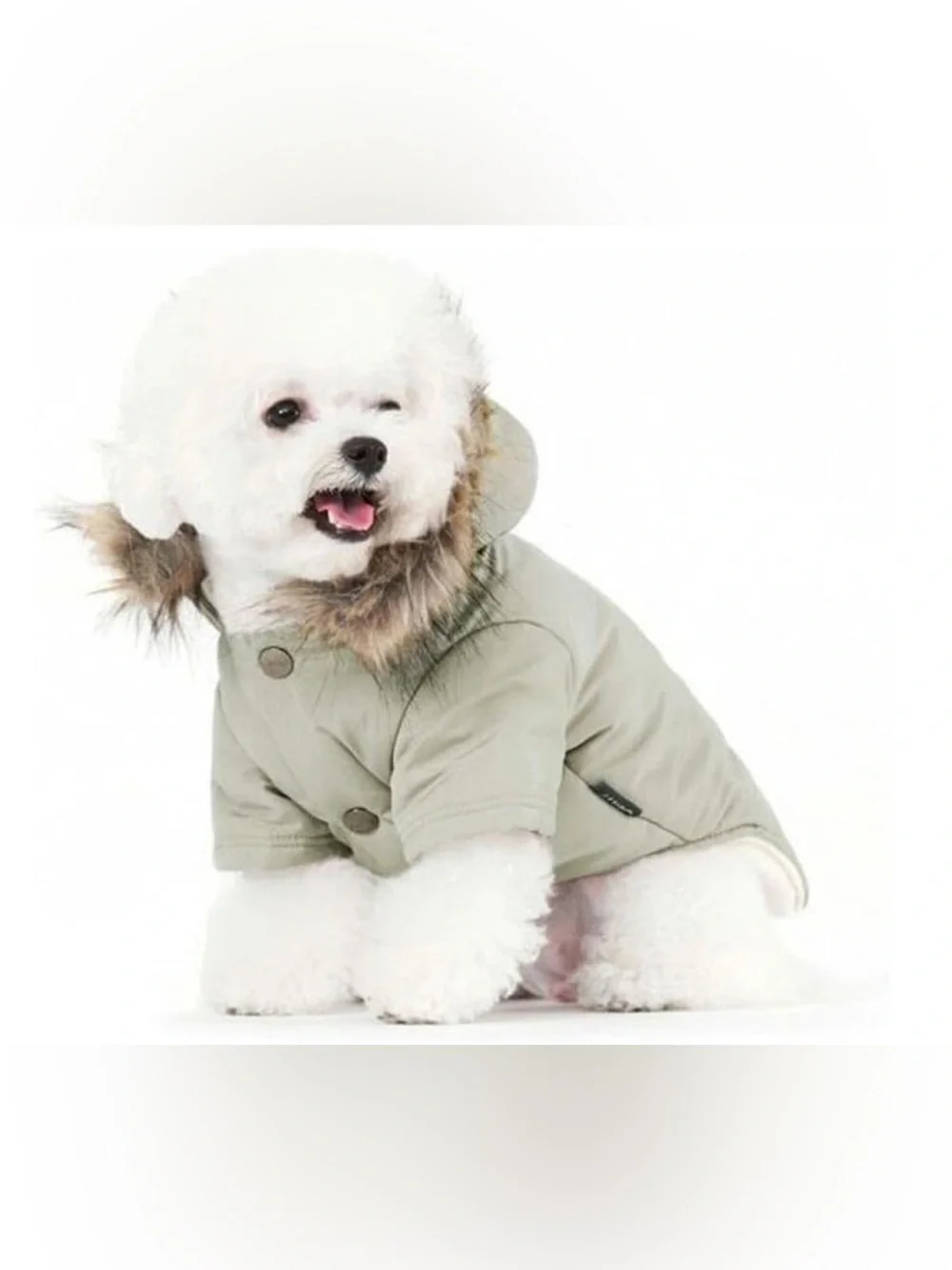 Pet Hooded Puffer Jacket with Faux-Fur Trim in Light Gray